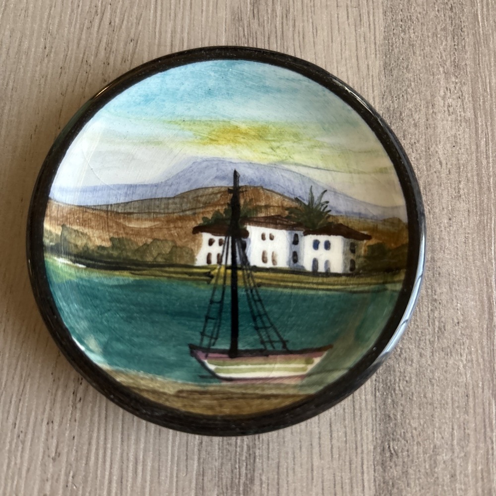 Handpainted Artist Signed Maiph or Malph Ceramic Plate with Hanger 3.25" EUC